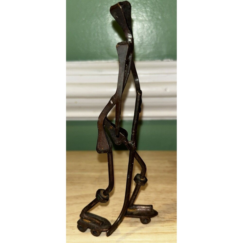 Hockey Player Figurine Welded Metal Nails and Bolts Art 6” Handmade